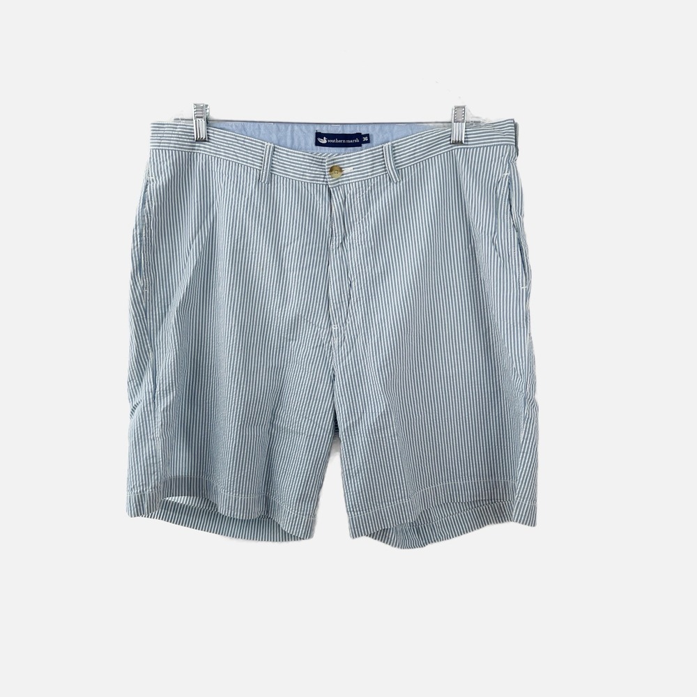 SOUTHERN MARSH Classic Preppy Spring Blue Striped Seersucker‎ Short Size 36 x 8